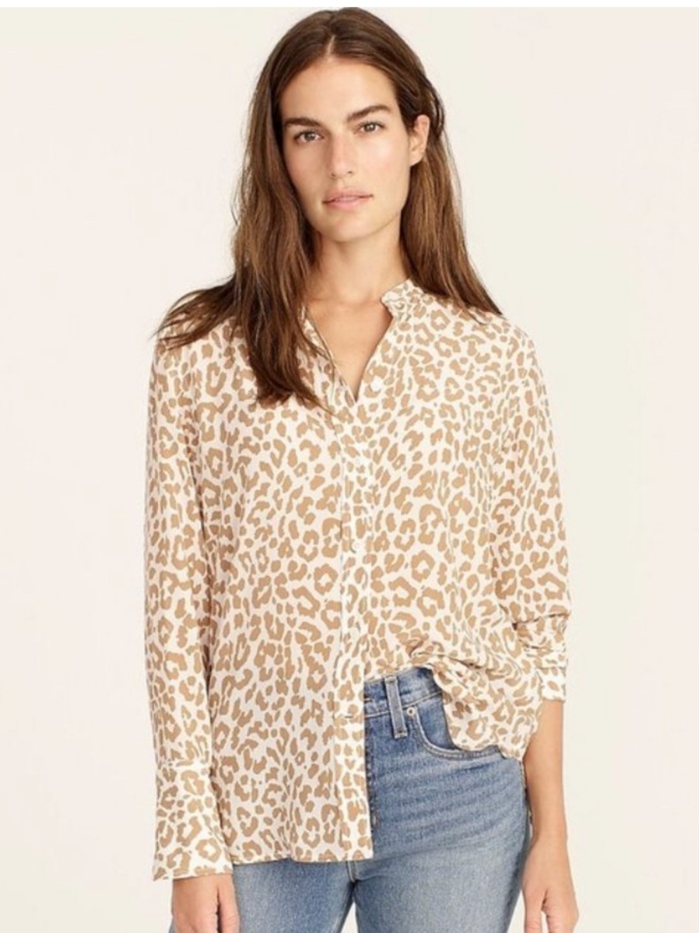 J. Crew Classic-fit Collarless Silk Shirt in Bold Leopard Size 4